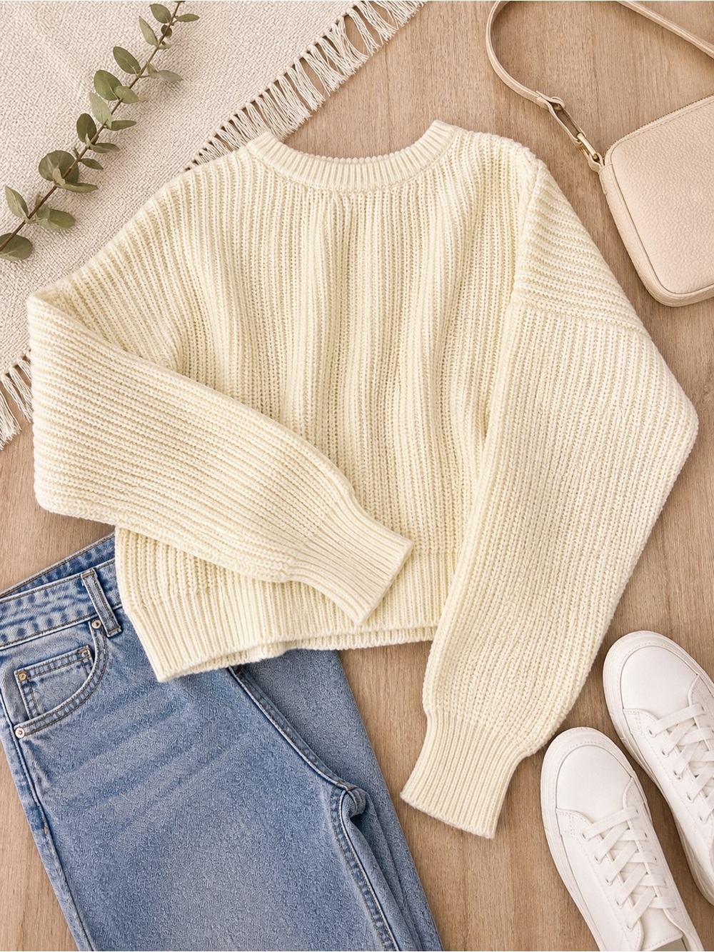 By Together Women’s Cream Ribbed Knit Sweater - Size M